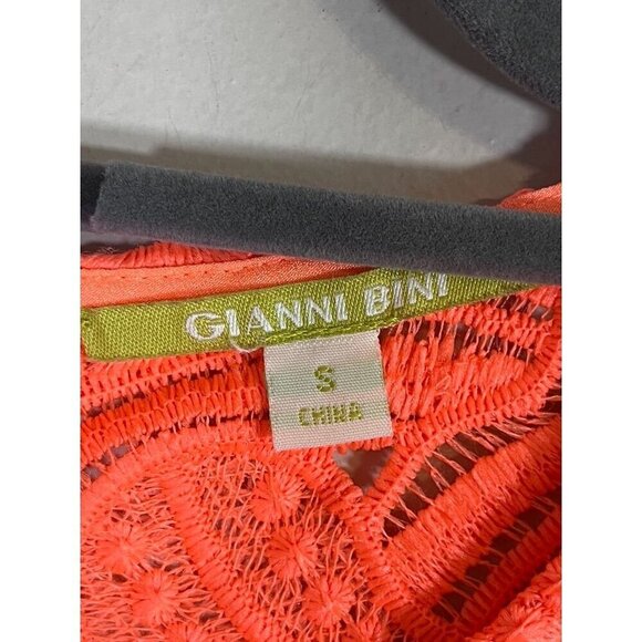 Gianni Bini Top S Orange Floral Lace Neon Coquette Feminine Coastal Preppy 80s - Picture 2 of 10